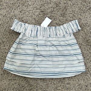New Wayf blue and white‎ striped off the shoulder Sz XSmall